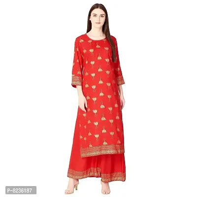 Dhruvi Women's Red Colour Rayon Printed Kurta with Palazzo Set-thumb0