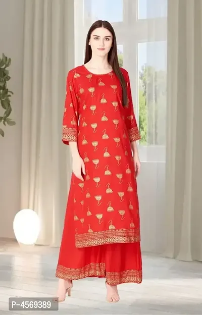 Rayon Printed kurta with Printed Palazzo Set-thumb0