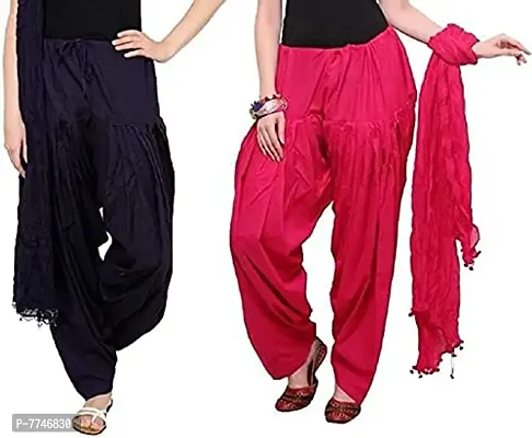 Women's Cotton Traditional Semi Patiala Salwar Combo with Dupatta || Women's Patiala Pant with duppata Set (Color - Blue & Pink, Size Free Size) DTH-230-BLPK-D-thumb0