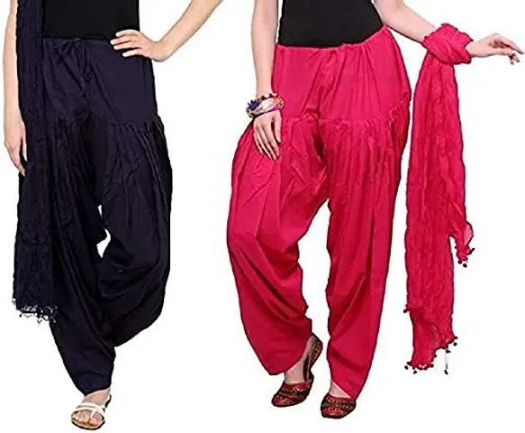 Women's Traditional Semi Patiala Salwar Combo with Dupatta || Women's Patiala Pant with duppata Set (Color - & Pink, Size Free Size) DTH-230-BLPK-D