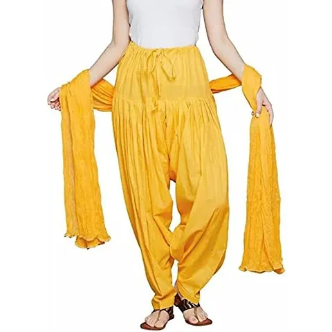 Women's Plain Patiala Salwar with Dupatta Set || Patiala Salwar (Pants) for Women's Premium Readymade Salwar (Free Size,Light Yellow)