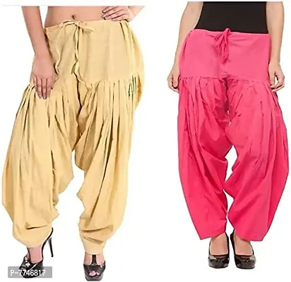 Women's Patiala Pant || Women's Cotton Plain Semi Patiala Salwar Combo of 2 || Women's Stretch Fit Salwar Pants (Pack of 2) (Color - Golden & Pink, Size - Free Size) DTH-229-GNPK-thumb0