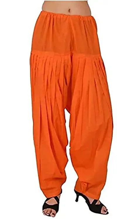 Women's Plain Patiala Salwar || Patiala Salwar (Pants) for Women's Premium Readymade Salwar (Free Size, Orange)