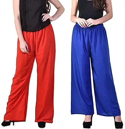 Rayon Palazzo Pant for Women's Combo Set of 2 || Women's Rayon Regular Fit Pant Palazzo Bottom Free Size (Combo Pack) (Color - & Blue, Size Free Size) DTH-231-RDRBL-P