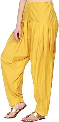 Women's Cotton Plain Patiala Salwar || Cotton Patiala Salwar (Pants) for Women's Premium Cotton Readymade Salwar (Free Size, Yellow)-thumb1