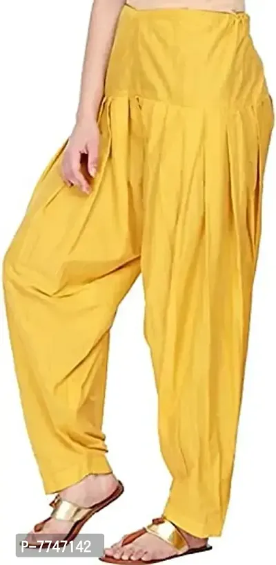 Women's Cotton Plain Patiala Salwar || Cotton Patiala Salwar (Pants) for Women's Premium Cotton Readymade Salwar (Free Size, Yellow)-thumb2