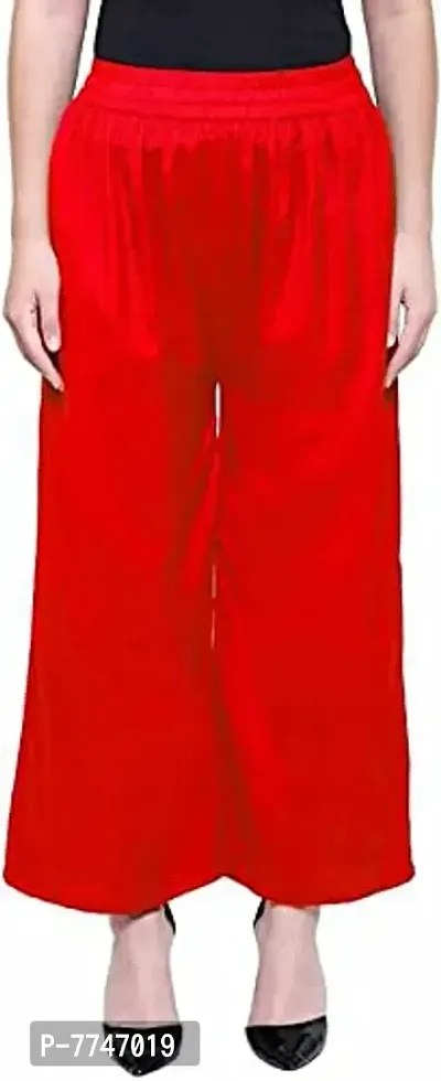 Rayon Palazzo Pant for Women's Combo Set of 2 || Women's Cotton Regular Fit Pant Palazzo Bottom Free Size (Combo Pack) (Color - Red & Royal Blue, Size Free Size)-thumb2