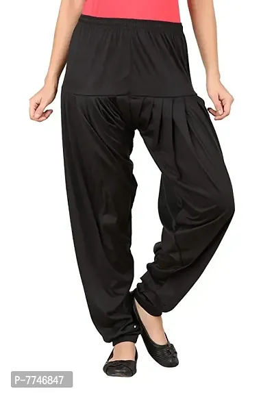 Women's Patiala Pant || Women's Cotton Plain Semi Patiala Salwar Combo of 2 || Women's Stretch Fit Salwar Pants (Pack of 2) (Color - Black & Blue, Size - Free Size) DTH-229-BKBL