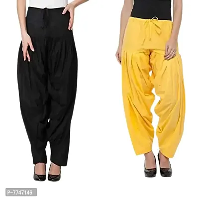 Women's Patiala Pant || Women's Cotton Plain Semi Patiala Salwar Combo of 2 || Women's Stretch Fit Salwar Pants (Pack of 2) (Color - Black & Yellow, Size - Free Size) DTH-229-BKYL-thumb0