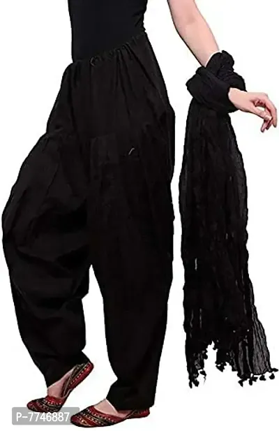 Women Dhoti SALAWAR || Women's Regular Fit Dhoti Pants with Dupatta || Women's Rayon Comfortable Solid Harem Dhoti Salwar with Dupatta ||(Free Size) DTH-233-BK-D Black-thumb0