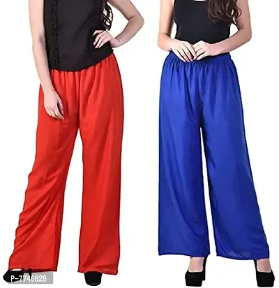 Rayon Palazzo Pant for Women's Combo Set of 2 || Women's Rayon Regular Fit Pant Palazzo Bottom Free Size (Combo Pack) (Color - Red & Royal Blue, Size Free Size) DTH-231-RDRBL-P-thumb0