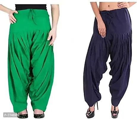 Women's Patiala Pant || Women's Cotton Plain Semi Patiala Salwar Combo of 2 || Women's Stretch Fit Salwar Pants (Pack of 2) (Color - Blue & Green, Size - Free Size)