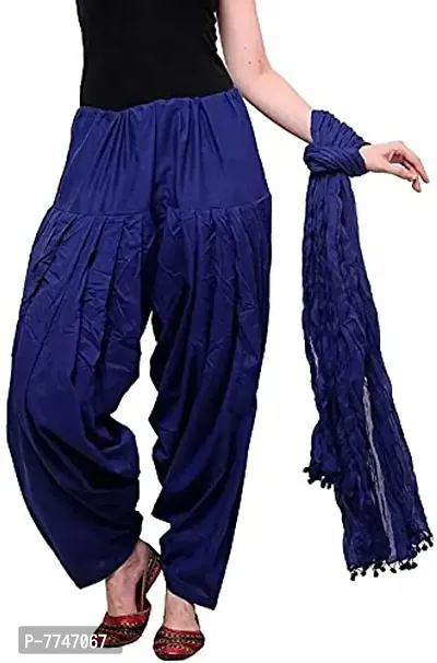 Women's Cotton Plain Patiala Salwar with Dupatta Set || Cotton Patiala Salwar (Pants) for Women's Premium Cotton Readymade Salwar (Free Size, Blue)