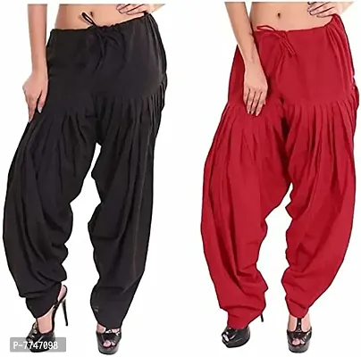 Women's Patiala Pant || Women's Cotton Plain Semi Patiala Salwar Combo of 2 || Women's Stretch Fit Salwar Pants (Pack of 2) (Color-Red & Black, Size-Free Size) DTH-229-RDBK-thumb0