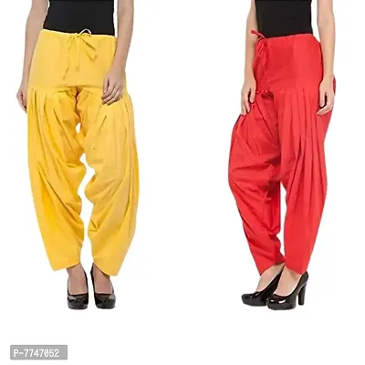 Women's Patiala Pant || Women's Cotton Plain Semi Patiala Salwar Combo of 2 || Women's Stretch Fit Salwar Pants (Pack of 2) (Color - Red & Yellow, Size - Free Size)-thumb0