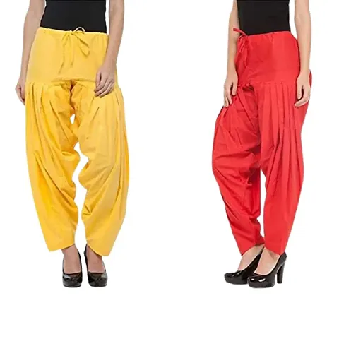 Women's Patiala Pant || Women's Plain Semi Patiala Salwar Combo of 2 || Women's Stretch Fit Salwar Pants (Pack of 2) (Color - & Yellow, Size - Free Size)