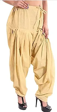 Women's Cotton Plain Patiala Salwar || Cotton Patiala Salwar (Pants) for Women's Premium Cotton Readymade Salwar (Free Size, Golden)-thumb1