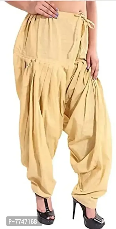 Women's Cotton Plain Patiala Salwar || Cotton Patiala Salwar (Pants) for Women's Premium Cotton Readymade Salwar (Free Size, Golden)-thumb2