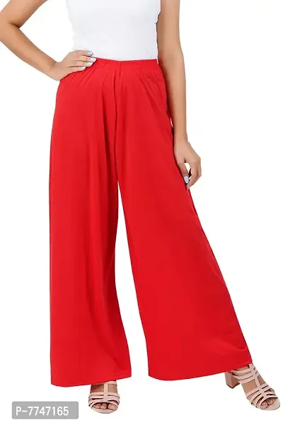 Buy That Trendz M to 6XL Cotton Viscose Loose Fit Flared Wide Leg Palazzo Pants for Women Red Medium-thumb0