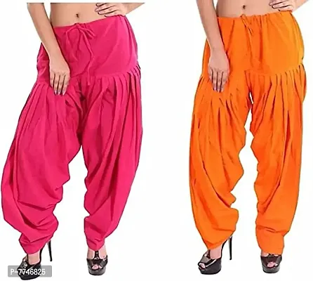 Women's Patiala Pant || Women's Cotton Plain Semi Patiala Salwar Combo of 2 || Women's Stretch Fit Salwar Pants (Pack of 2) (Color-Pink & Orange, Size - Free Size)