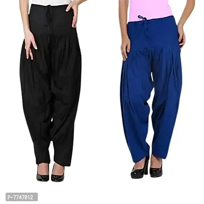 Women's Patiala Pant || Women's Cotton Plain Semi Patiala Salwar Combo of 2 || Women's Stretch Fit Salwar Pants (Pack of 2) (Color - Royal Blue & Black, Size - Free Size)