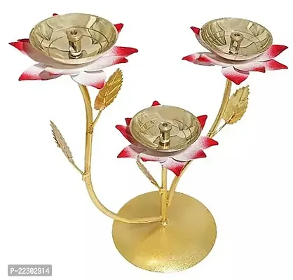 KAPER Antique Diwali Decorative Brass Diya for Puja, Mandir and Home Decor Red Diya Oil Lamp Stand(7 Inches) Pack Of 1-thumb0