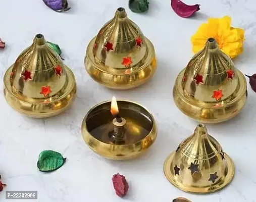 KAPER Brass Diya for Pooja Akhand Diya Jyothi Oil Lamp Deepak for Diwali Mandir Decor Small Puja Articles (2.5 Inches) Pack Of 4