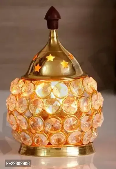 KAPER Brass Crystal Diya Oil Lamp for Pooja and Diwali Festive Decorations Golden Akhand Lanterns Deepak (5.5 Inches) Pack Of 1-thumb0