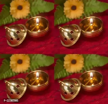 KAPER Brass Diya for Puja Set of 4 Small Akhand Diya Jyothi Oil Lamp Deepak for Diwali Mandir Festive Decorations Pooja Articles(2.5 Inches) Pack Of 4