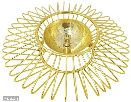 KAPER Sun Shape Brass Diya Oil Lamp for Puja, Home Decor and Diwali Decoration (6.2 inches) Pack Of 1