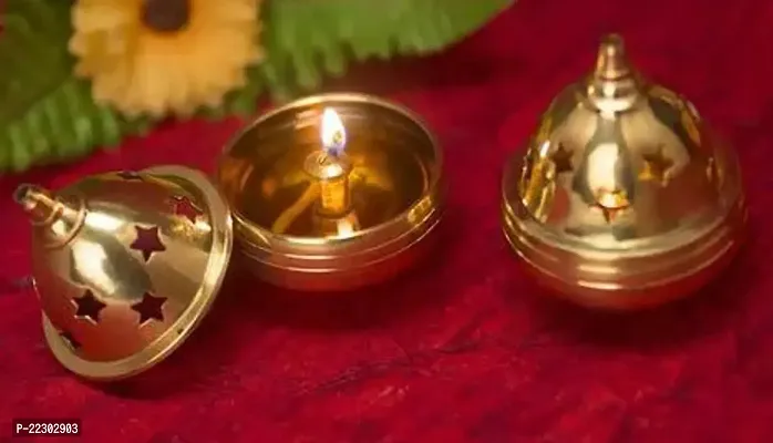 KAPER Brass Diya for Puja Set of 2 Small Akhand Diya Jyothi Oil Lamp Deepak for Diwali Mandir Decor(2.5 Inches) Pack Of 2-thumb0