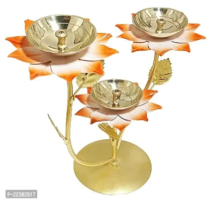 KAEPR Antique Brass Diya with 3 Burner Set for Diwali, Puja and Home Decoration (7 Inches) Pack Of 1