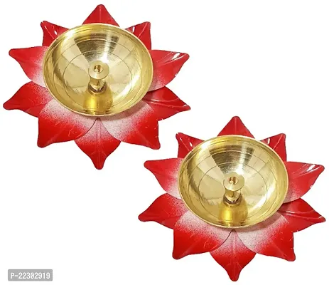 KAPER Set of 2 Diya for Puja Home Decoration Item Gift, Lotus Brass Diyas Oil Lamp Pooja, Diwali Gifts. Pack Of 2