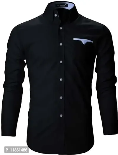 FINICO Men's Soft Cotton Shirts Regular Wear Full Sleeves Shirts 1-FINICO-4-M Black