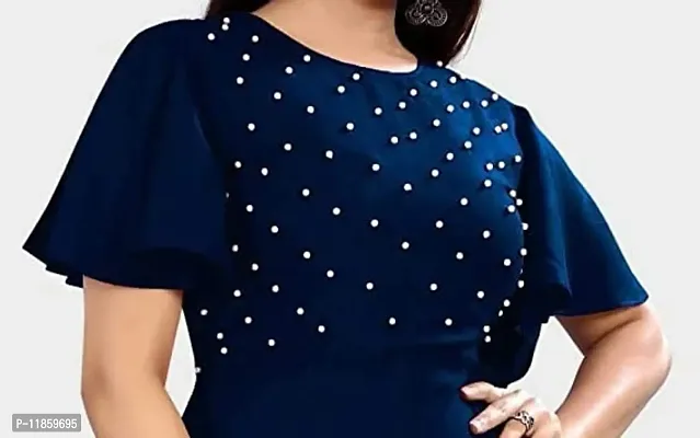 Pretty Blue Solid Flared Dress For Girls-thumb3