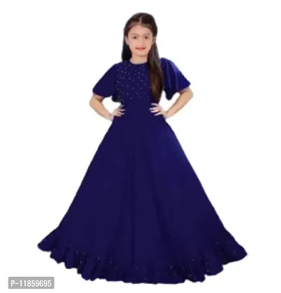 Pretty Blue Solid Flared Dress For Girls-thumb0