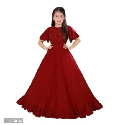 Pretty Red Solid Flared Dress For Girls