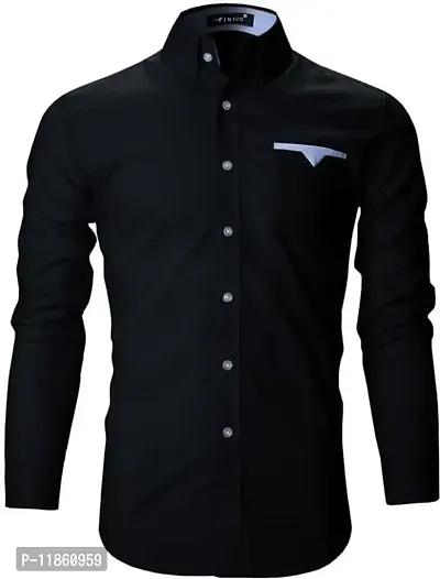 Trendy Black Cotton Solid Casual Shirt For Men