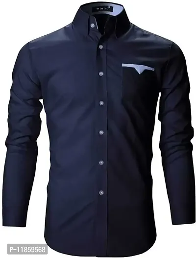 FINICO Men's Soft Cotton Shirts Regular Wear Full Sleeves Shirts 1-FINICO-7-XL DarkBlue