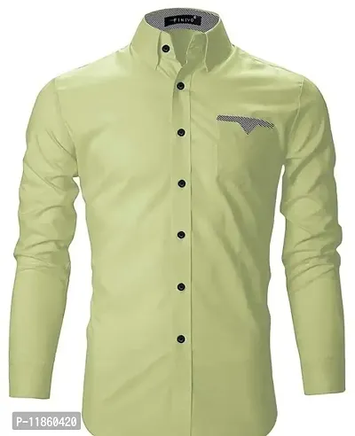 FINICO Men's Soft Cotton Shirts Regular Wear Full Sleeves Shirts 1-FINICO-1-S LightGreen