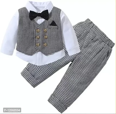Baby Boys Party, Festive and Casual Wear | Waistcoat, Shirt, Pant And Bow Tie Full Combo Set-thumb2