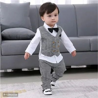 Baby Boys Party, Festive and Casual Wear | Waistcoat, Shirt, Pant And Bow Tie Full Combo Set-thumb0