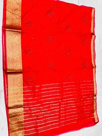 Stylish Red Organza Silk Saree with Blouse piece For Women-thumb1