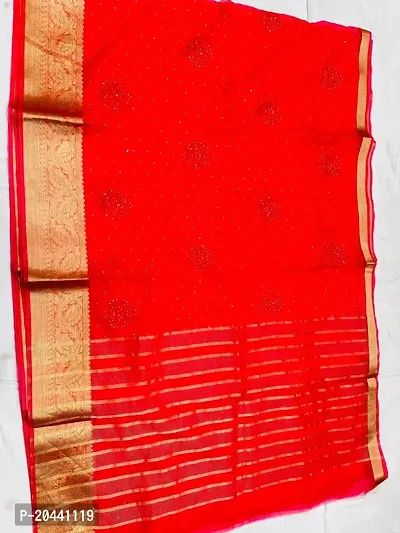 Stylish Red Organza Silk Saree with Blouse piece For Women-thumb2