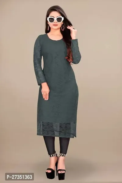 Designer Grey Net Kurta For Women-thumb0