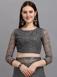 Elegant Grey Net Embellished Bollywood Saree With Blouse Piece-thumb2