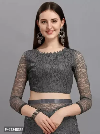 Elegant Grey Net Embellished Bollywood Saree With Blouse Piece-thumb3