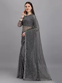 Elegant Grey Net Embellished Bollywood Saree With Blouse Piece-thumb1