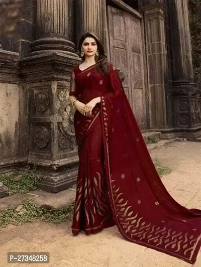 Elegant Maroon Jacquard Embellished Banarasi Silk Saree With Blouse Piece