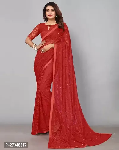 Elegant Red Brasso Embellished Bollywood Saree With Blouse Piece